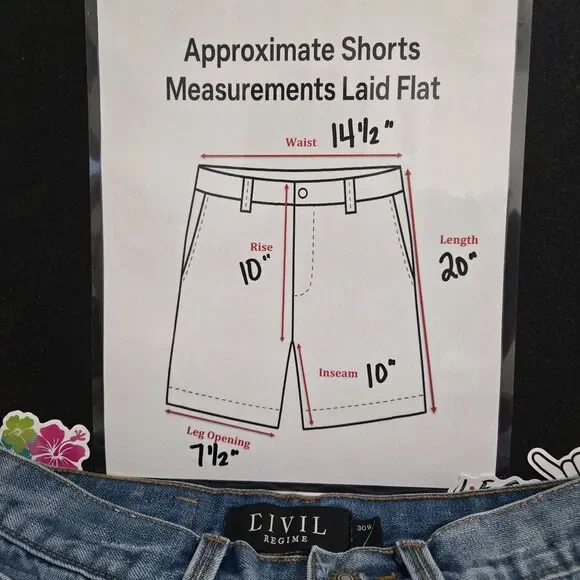 Civil Regime Distressed Denim Bermuda Shorts – 100% Cotton, Raw Hem, Size W30 - Picture 16 of 16